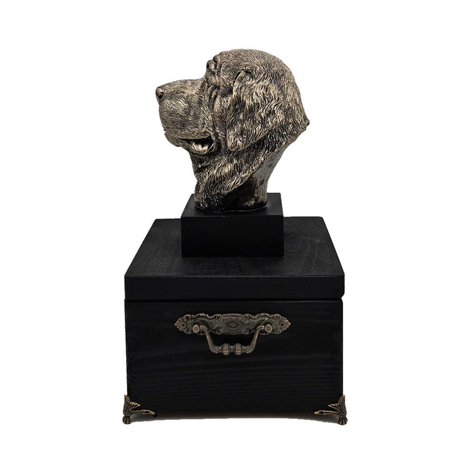 Hund Holz Urne Bernhard mit Statue und Gravur 12