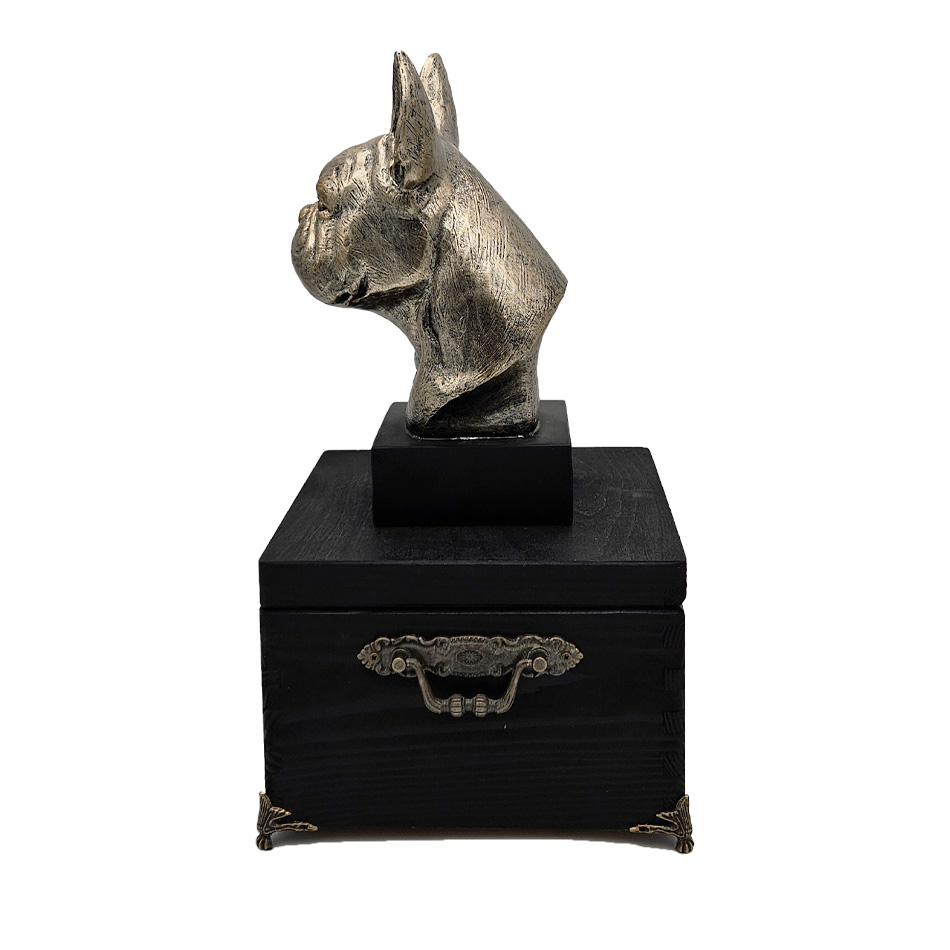 Hund Holz Urne Boston Terrier mit Statue und Gravur 18