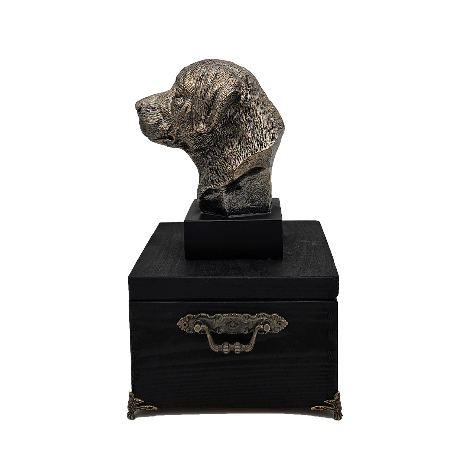Hund Holz Urne Labrador Retriever mit Statue und Gravur 20