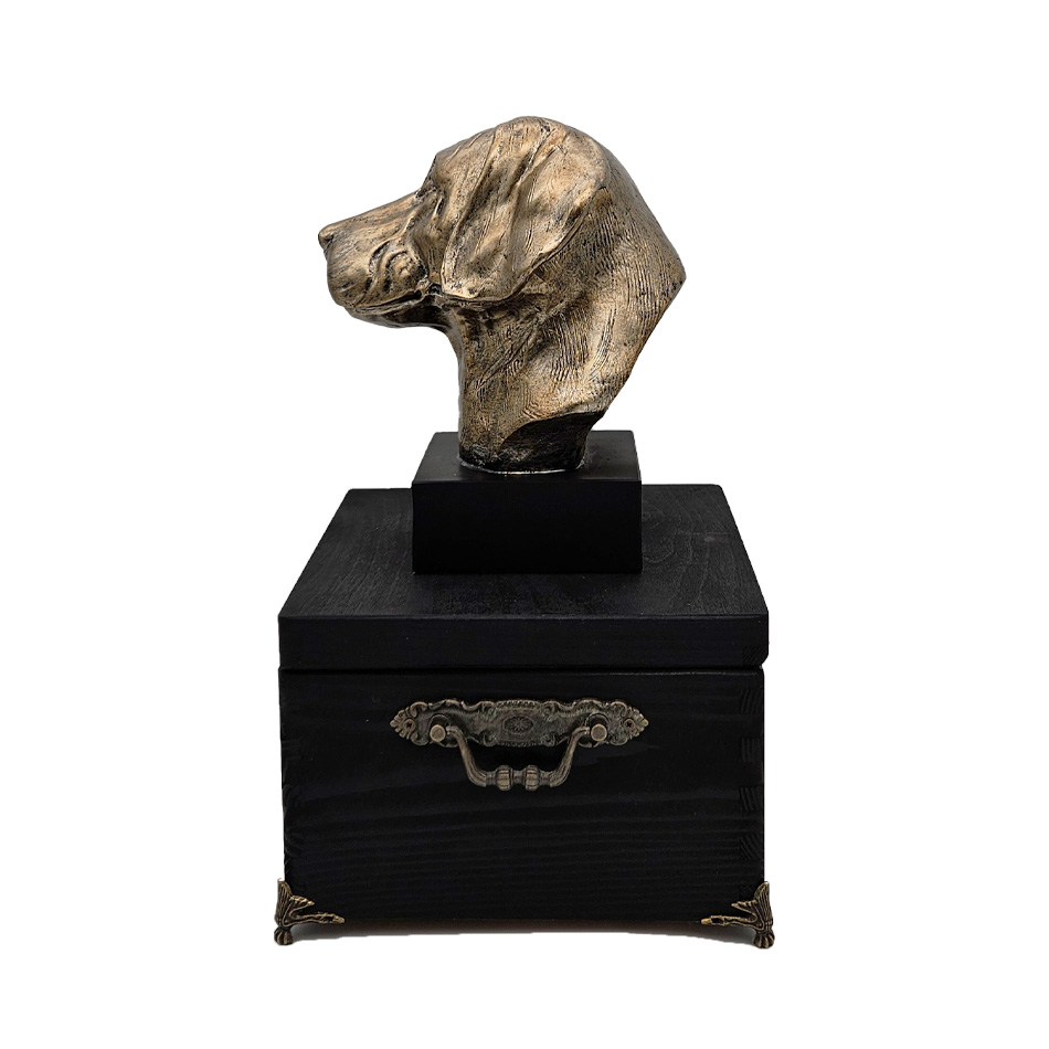 Hund Holz Urne Rhodesian Ridgeback mit Statue und Gravur 10